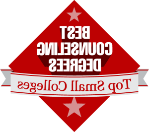 Red diamond-shaped badge with the text "Best Counseling Degrees" and "Top Small Colleges" on a ribbon below.